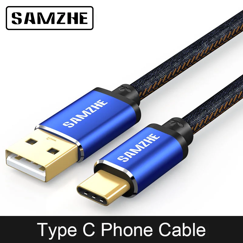 SAMZHE USB 2 0 кабель Type C джинсовая ткань 5V 2A для быстрой зарядки джинсовый плетеный