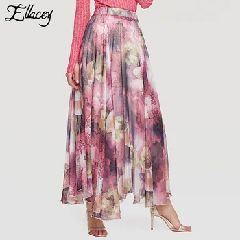 

Ellacey Spring Summer Bohemian Skirts Woman Fashion 2019 Empire A-Line Long Floral Skirt Plus Size Flower Printed Beach Skirt