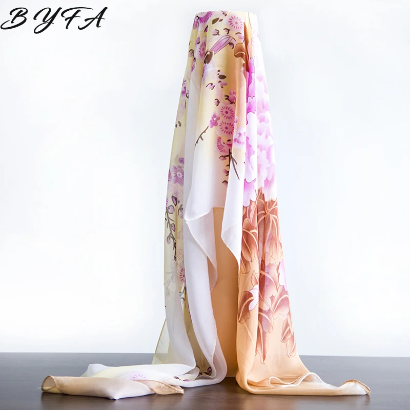 1 шт. новые женские шифоновые шарфы элегантные цветочные принты для девочек шарф китайский уникальный дизайнер Цветы птицы шарфы длинный