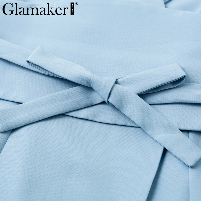 Женское офисное платье блейзер Glamaker элегантное синее приталенное с длинным