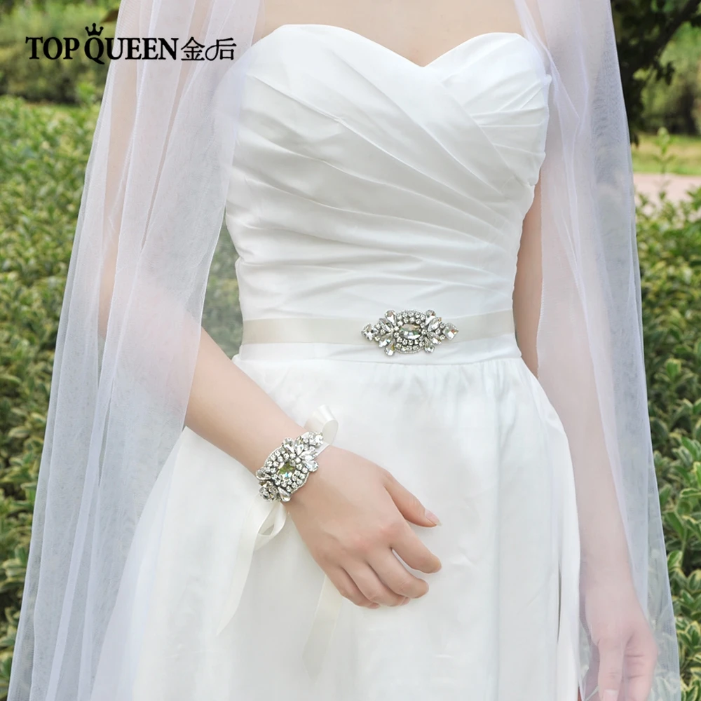 

TOPQUEEN DS336 Bridesmaid de Marriage Ribbon Tape Rhinestone Corsages Wristband Flowers Crystal Beaded Wedding Wrist Flowers