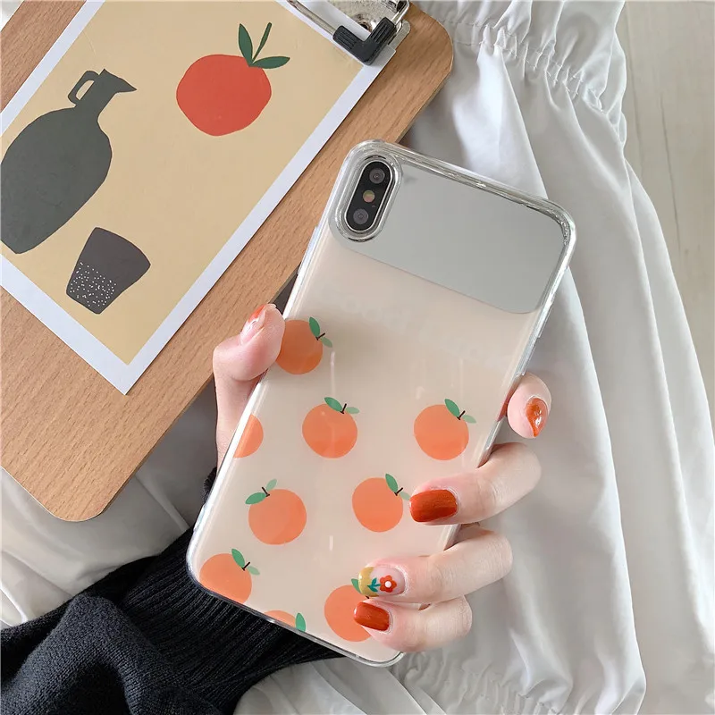 

Mirror Phone Case for Iphone Xr X 6 6s Plus Soft IMD Glossy Fresh Orange Patterned Cover for Iphone 8 7 Plus Xs Max Case