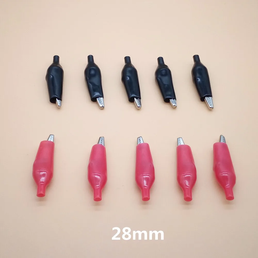 

20 Pcs 28mm Black Red Soft Plastic Coated Testing Probe Alligator Clips Crocodile Test Clip