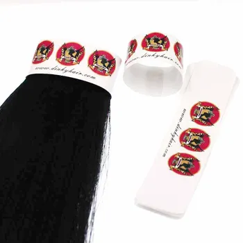 

25*110mm custom logo wig virgin hair extension packaging wrap stickers, self adhesive white paper labels for hair extensions