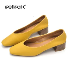 Classic Pumps Women Heels Shoes Solid Color Leather PU Square To Block Heel Ladies Autumn Moccasins office & Career Footwear fashionable women s pumps with solid color and pu leather design