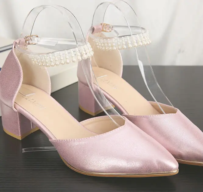 

Fashion White Pearl Silicone Transparent Belt Shoes Tie Ankle Chains For Women