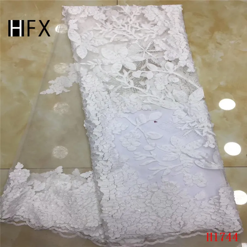 

HFX White Nigeria Embroidered African Lace 2019 High Quality Wedding Dress Tulle Lace 5 Yards Net Lace Fabric for Lady X1744