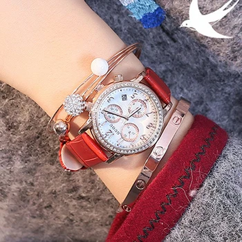 

GUOU Ladies Watch Fashion Luxury Diamond Women's Watches Leather Wrist watch Women Watches montre saat Clock relogio feminino