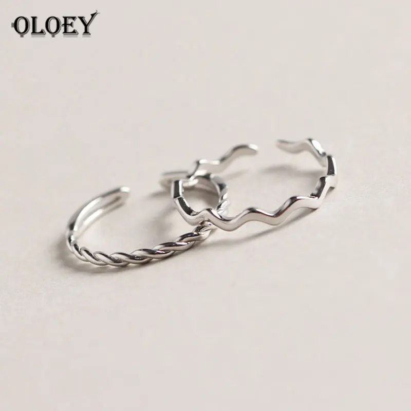OLOEY, чистое серебро, 925 пробы, волнистое, открытые кольца для женщин, индивидуальные, простой стиль, для девушек, предотвращают аллергию, хорошее ювелирное изделие YMR752