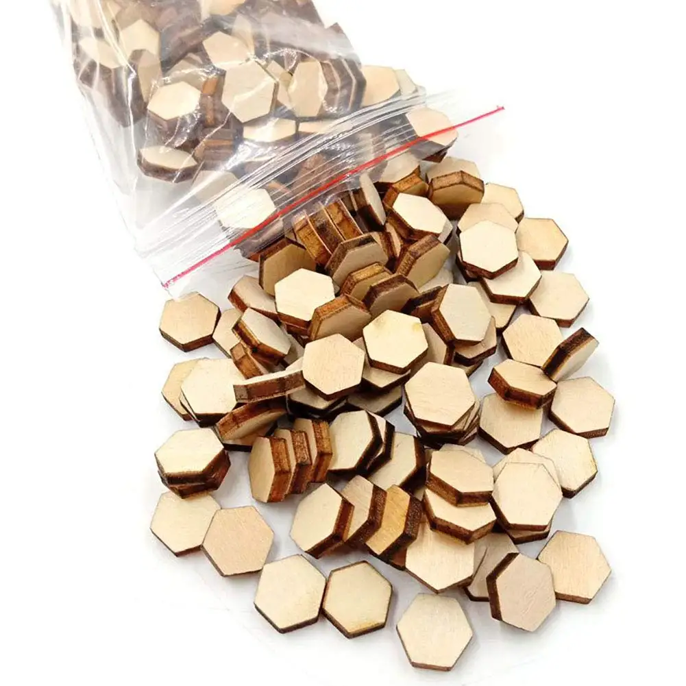 50pcs 30mm 1.18inch Wood Hexagon Cutout Shapes Unfinished Wood Mosaic Tile DIY Craft Supplies Wedding Decor