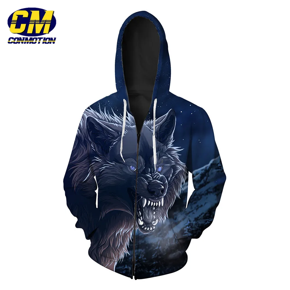 ConMotion Howling Wolf Printing Cool Zipper Hoodies EUR SIZEin Hoodies