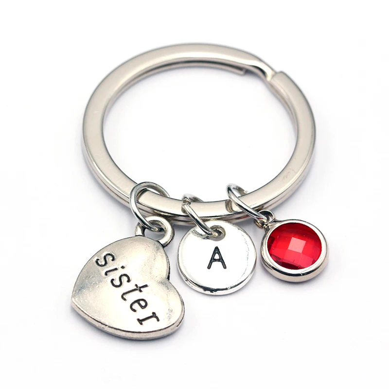 

2019 New I Love My Sister Heart Pendant Keyring/Birthstone Keychains/Personalized A to Z Letters Key Chain/Sister Gift