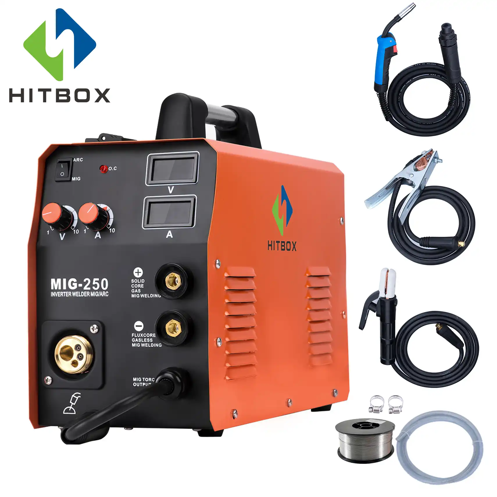 HITBOX Mig сварочный аппарат MIG TIG ARC MIG250 Многофункциональный Mig сварочный аппарат газ без газа сварочный аппарат 220 В для домашнего использования Заводская машина - изображение