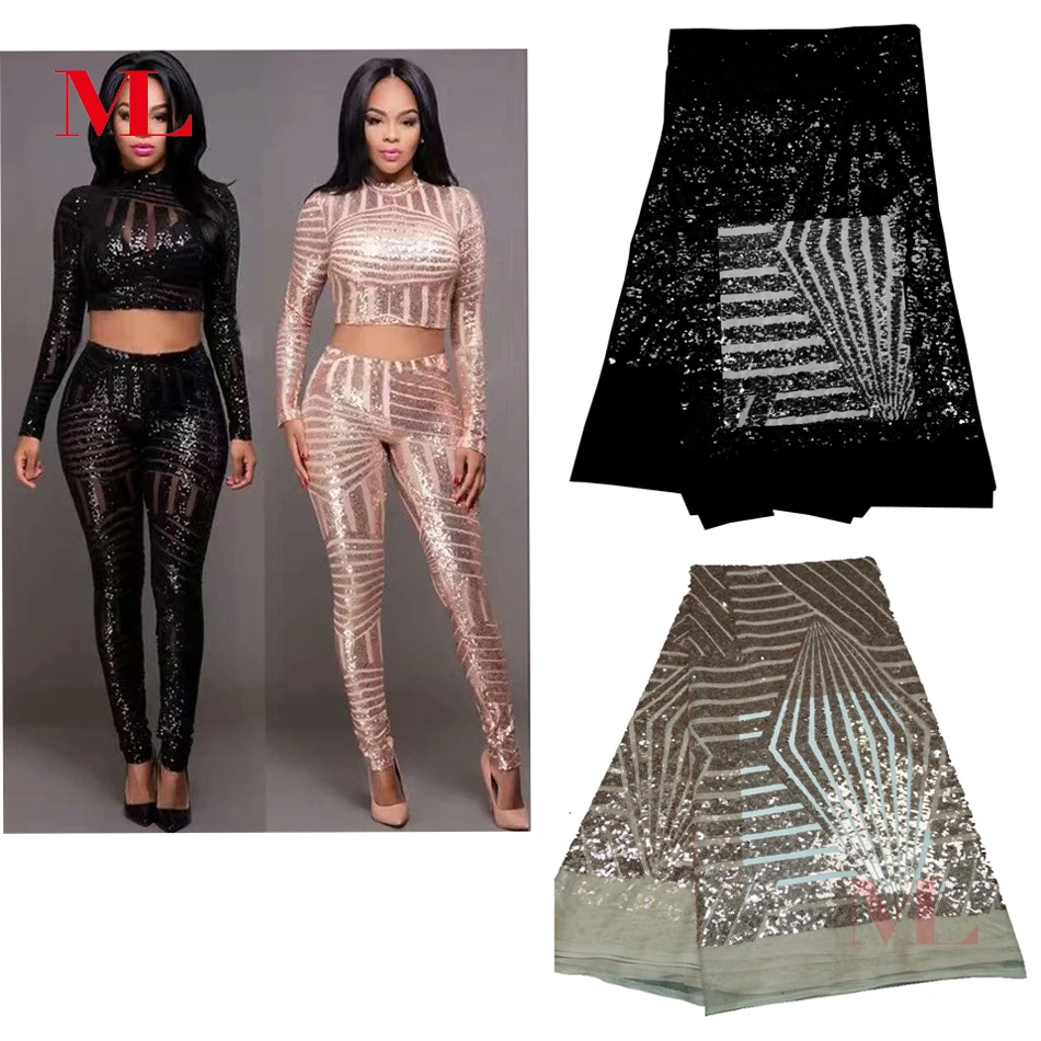 

ML 5Yards 2018 Latest French Nigerian Laces Fabrics High Quality Sequins Tulle African Laces Fabric Wedding French Tulle Lace