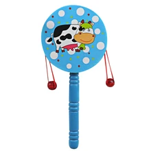 Safe Wooden Toy Baby Kids Hand Drum Shaking Rattle Toy Baby Infant Cartoon Animal Rattle Toy Gift FCI#