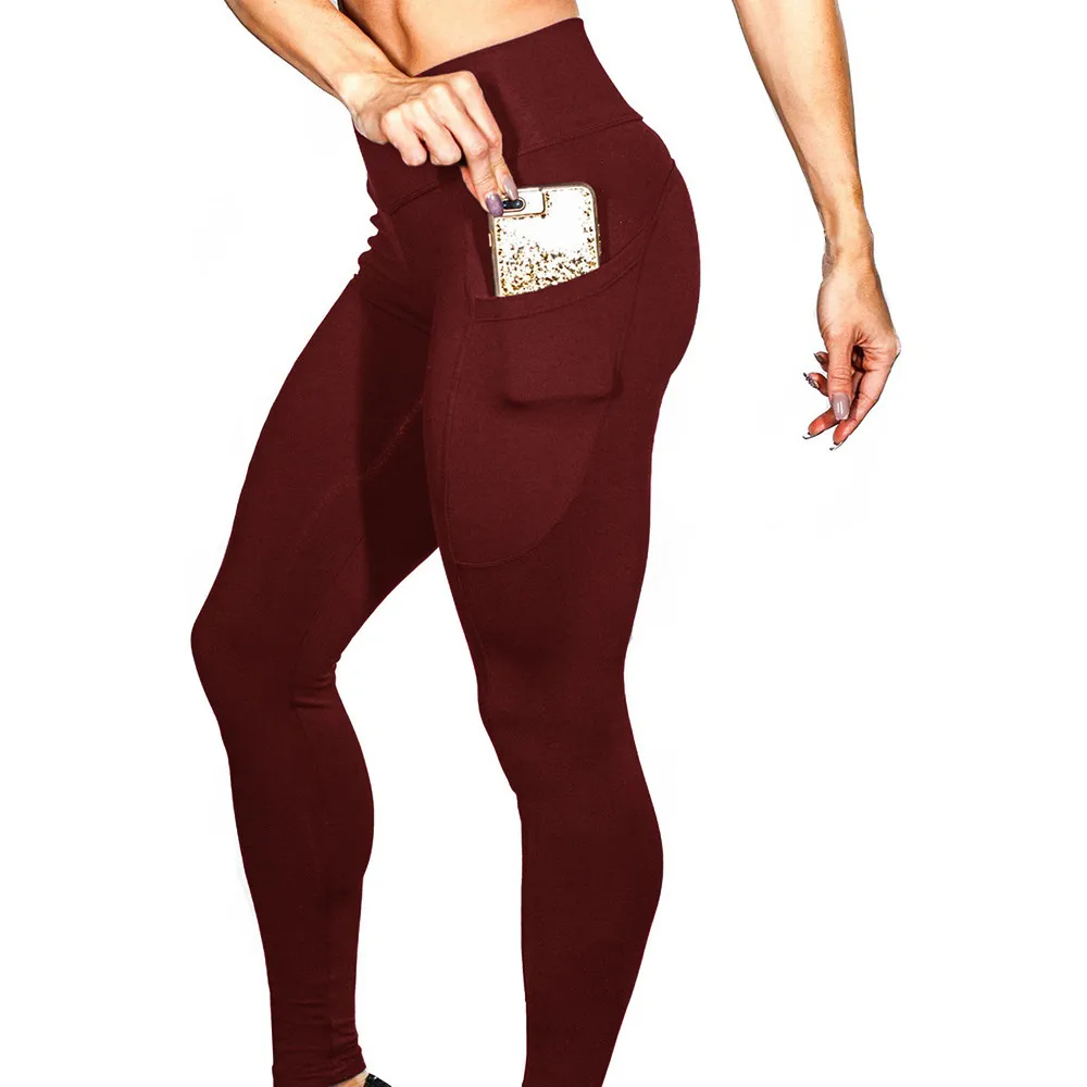 Женские однотонные леггинсы для тренировок, высокая эластичная талия, легинсы для тренировки и фитнеса для женщин, обтягивающие женские брюки-карандаш с карманами, леггинсы