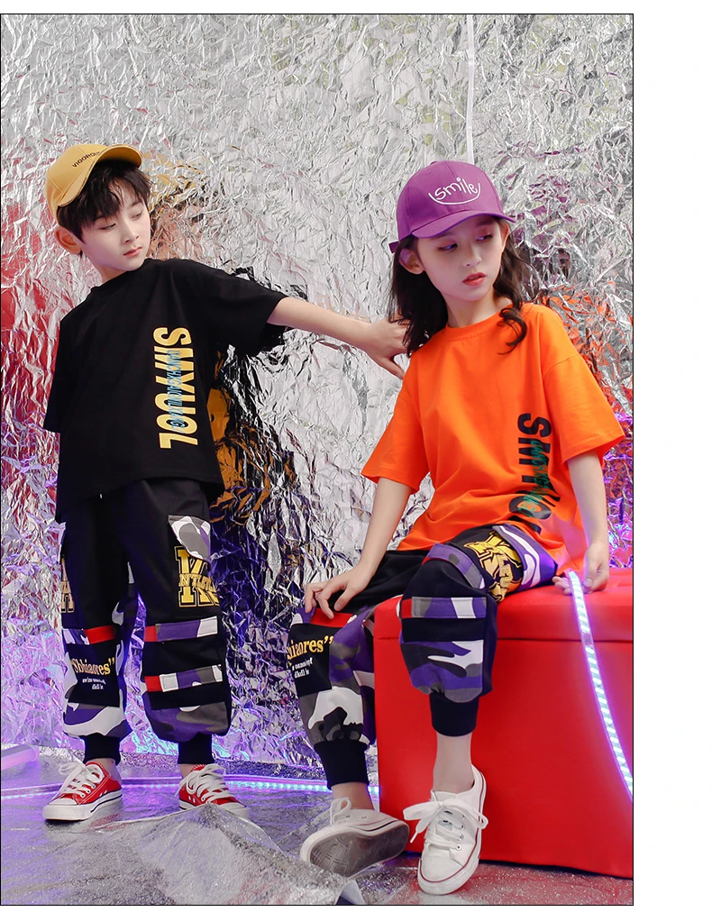 Childhood clothes set 4 6 8 10 12 14 16Years hip hop hip hop t shirt Camouflage pants toddler girl Boy clothes summer 120 130  (13)
