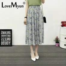 Сезон весна-лето. Маленькая свежая шифоновая длинная Плиссированная юбка средней длины с высокой талией для девушек, фатиновые юбки для женщин