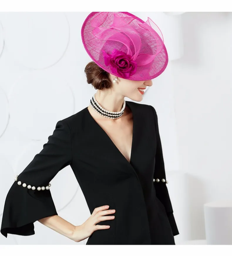 Британский стиль, розовый; женская официальная фетровая шляпка шерстяная Для женщин летние шляпки с цветами шляпы синамей в церковь белье Дерби шляпа-таблетка B8178