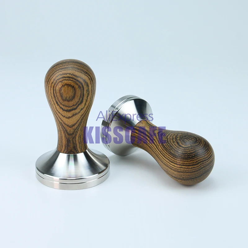 304 Stainless Steel Golden Sandalwood Handle Tamper Leopard Pattern Coffee Powder Hammer 51/54/57/58/58.35mm Tools Accessories