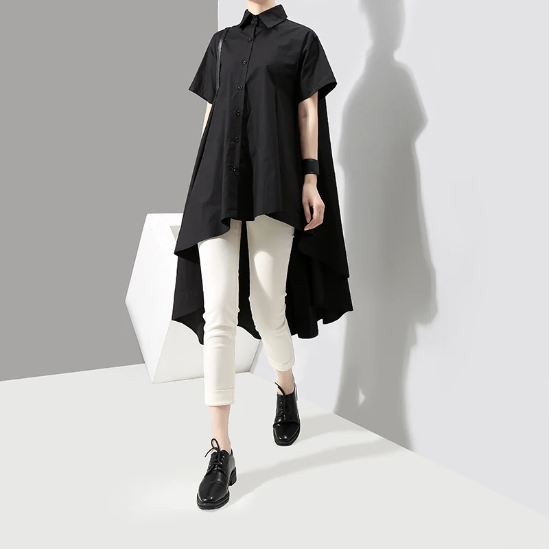 New Arrivals 2018 Korean Women Summer Tops Black Blouse Shirt Short Sleeve Long Back Girls Casual Blouses chemisier femme 3514