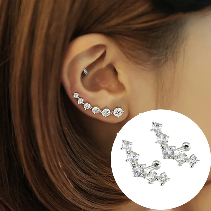 Korean Jewelry 2016 New CZ Zircon Stud Earrings For Women Climber Ear