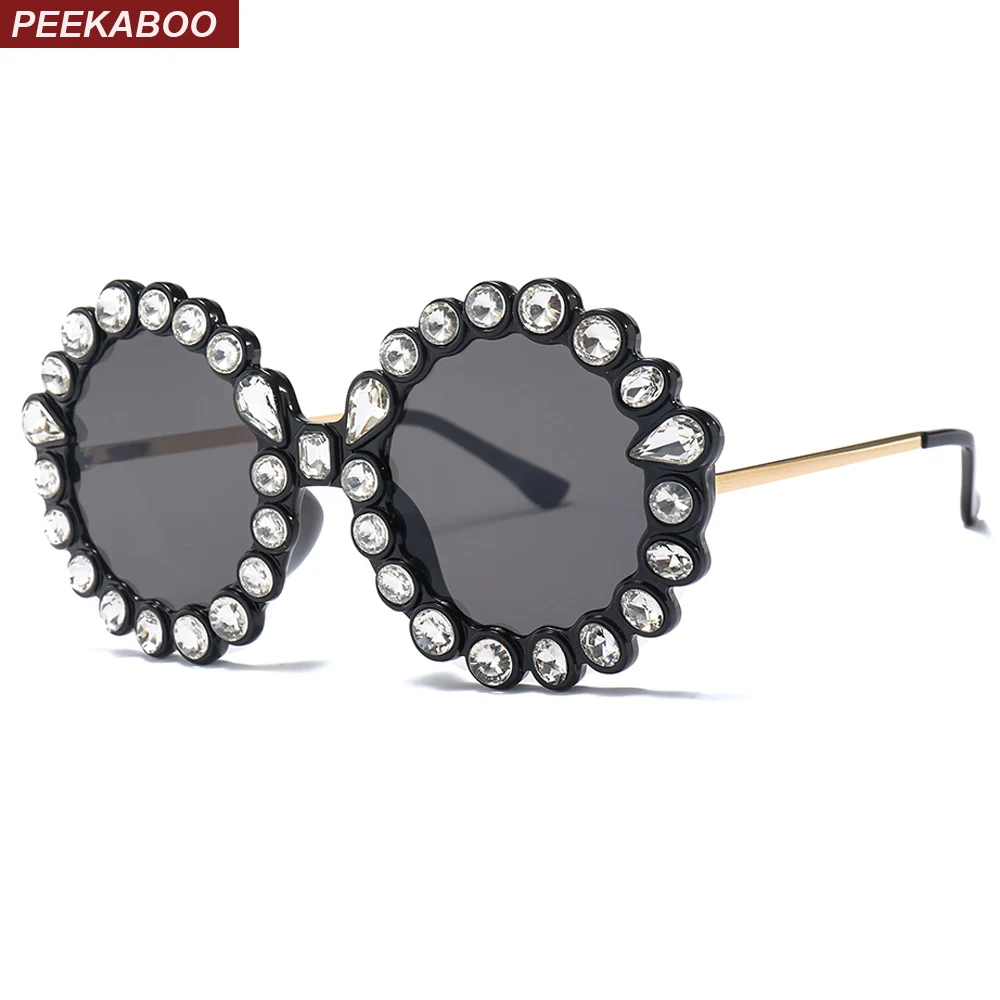 

Peekaboo oversized round sunglasses women with crystals 2019 half metal pink sun glasses for women luxury party female gift