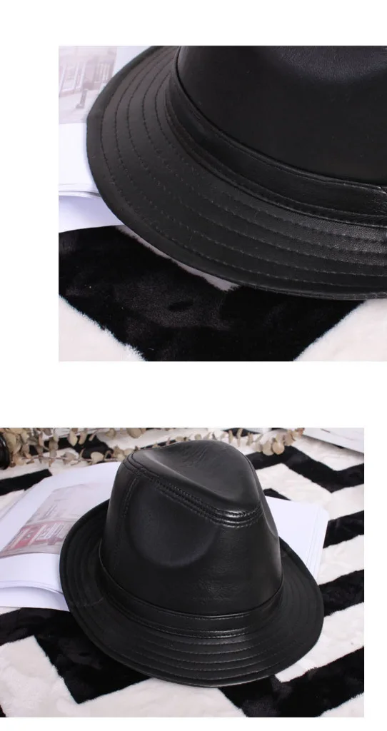 Новая модная зимняя мужская кожаная шляпа с козырьком, джазовая шляпа джентльмена, кожаные шапки из овечьей кожи, мужская шляпа среднего возраста