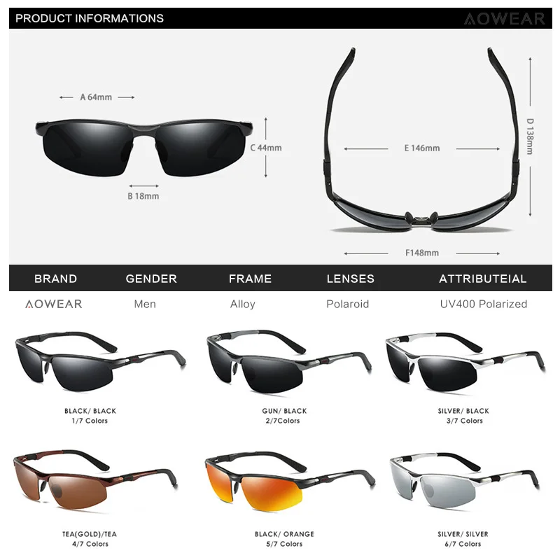 AOWEAR мужские солнцезащитные очки без оправы высококачественные алюминиевые
