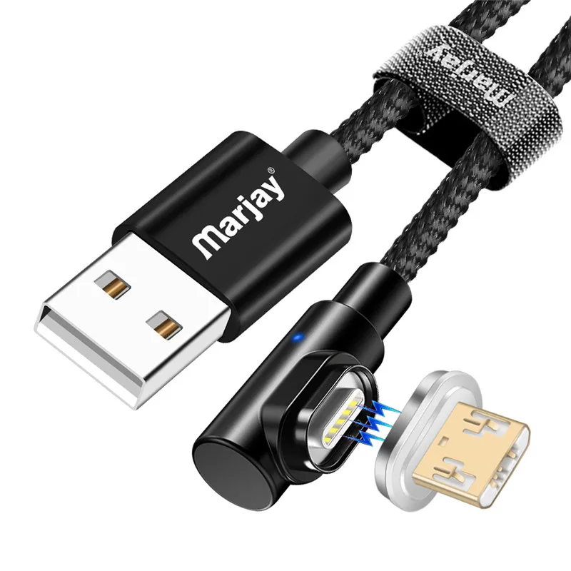 Магнитный кабель Marjay 90 градусов Micro usb type C для быстрой зарядки, магнитное зарядное устройство Microusb type-C для iphone Xs MAX xiaomi Usb-c - Цвет: Black Micro Cable