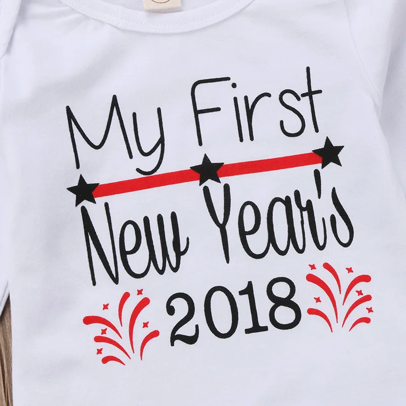 Коллекция 2018 года, Новогодняя одежда для новорожденных мальчиков и девочек боди с длинными рукавами + штаны, комплект одежды из 4 предметов