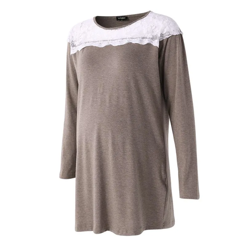 VONDA Одежда для беременных Осенняя блузка для беременных женщин рубашки кружевные с длинным рукавом Повседневные Свободные топы для беременных Большие размеры