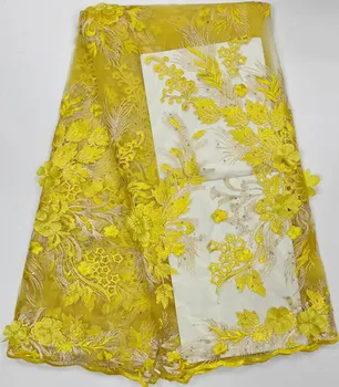 

Popular yellow african french lace fabric with beads tulle lace latest african laces 2019 nigerian lace fabrics for dress WH-B28