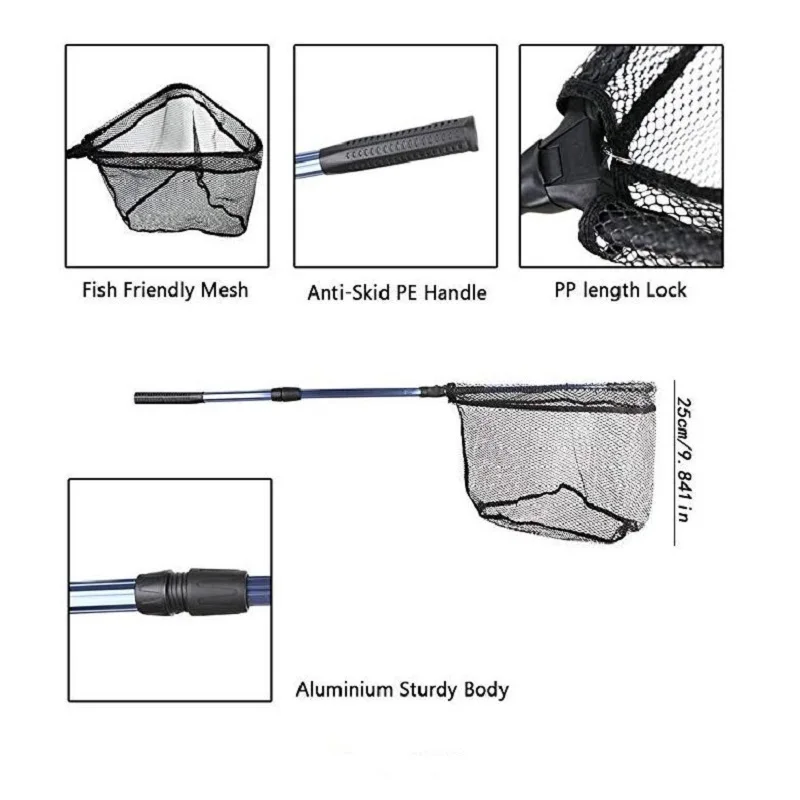 Fishing Net 97cm Telescoping Foldable Collapsible Fishing Landing Net with Retractable Aluminum Pole Fishing Tackle tool