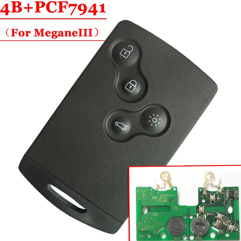 4 кнопки карты(не Smart) с PCF7941 для Renault Megane III Laguna III(3 шт./лот