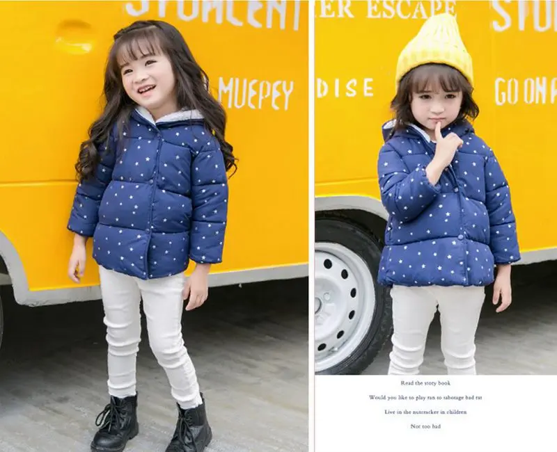 COOTELILI 70-120cm Fashion Star Printing Winter Jackets Girls Boys Fleece Velvet Children's Winter Jackets Coat Parkas For Girls (7)