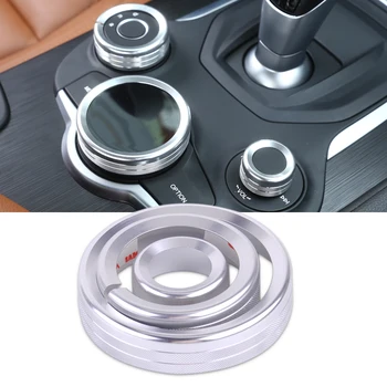 

beler 3Pcs Silver Interior Control Knob Decorative Circle Cover Trim Aluminum Alloy Car Styling Fit for Alfa Romeo Giulia 2017
