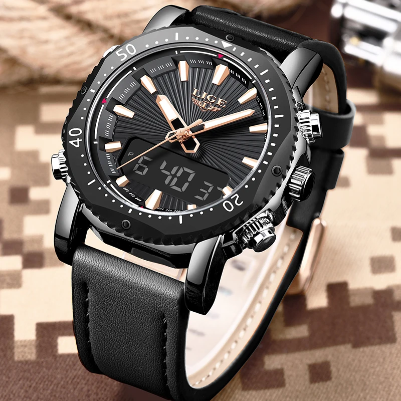 Топ люксовый бренд LIGE военные кварцевые мужские часы светодиодный аналоговые цифровые часы с датой мужские повседневные спортивные часы Relogio Masculino+ коробка