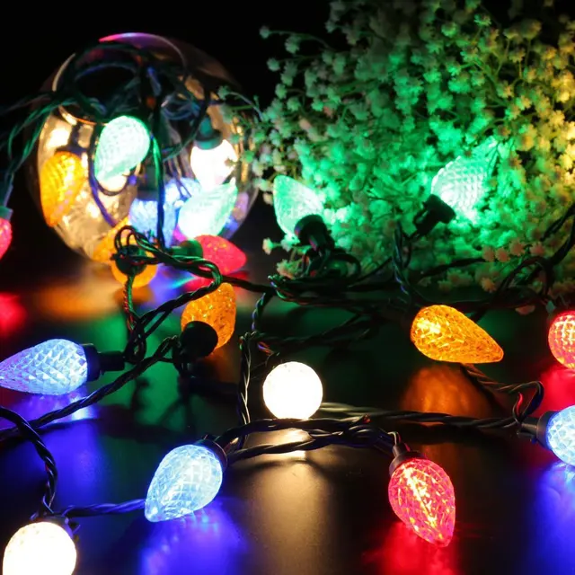 Faceted C9 Led Christmas Lights 25 16ft Fairy Decorative String Faceted C9 Led Christmas Lights 25 16ft Fairy Decorative String 120v Ul Certified For Indoor And Outdoor Decoration