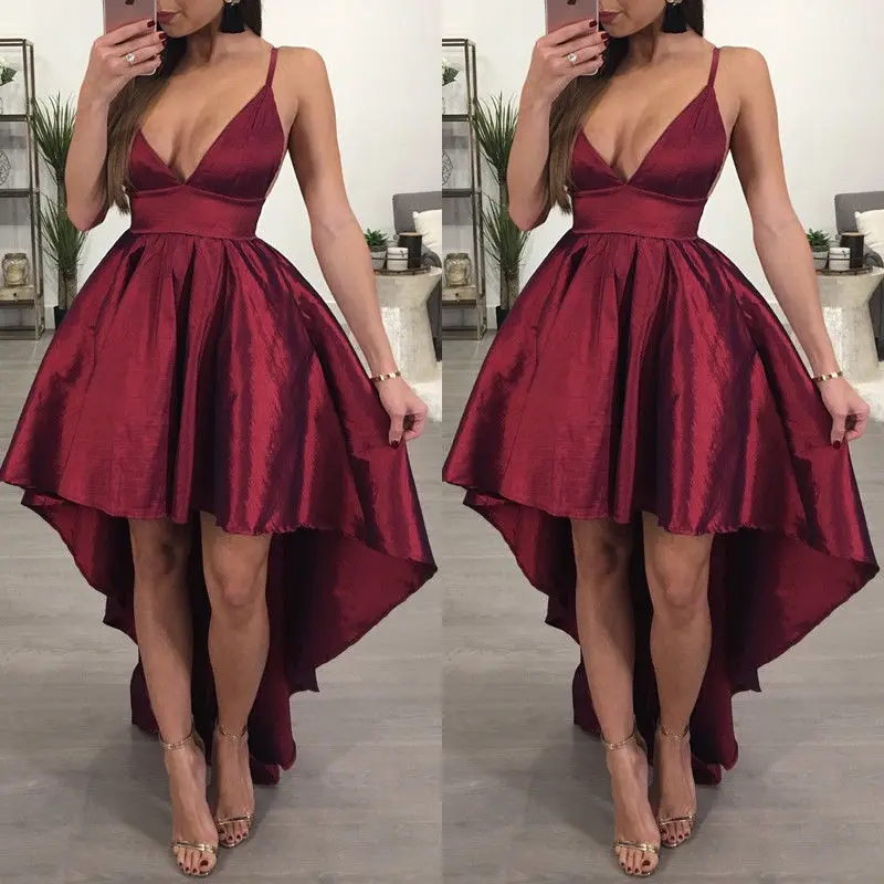 New Fashion Bridesmaid V Neck Women Formal Wine Red Backless Asymmetrical Dress Custom Women Elegant Clothing