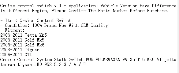 Круиз Управление Системы стебель переключатель для VW Golf 6 MK6 VI Jetta Touran tiguan 1K0 953 513 г