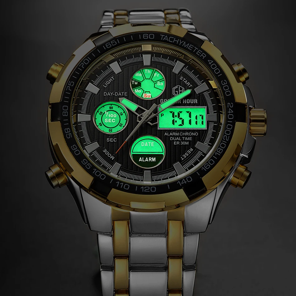 Preise GOLDENHOUR Luxus Marke Quarz Armbanduhr Analog Digital Uhren Männer Armee Militär Sport Uhr Relogio Masculino Männlich Uhr