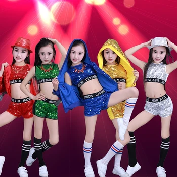 

3 Pieces Children Jazz Dance Costumes Girls Boys Street Dance Sequins Party Show Clothes Modern Child Hip Hop Stage Wear Outfits