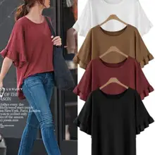 Базовая футболка летние Для женщин короткий рукав кофта с рукавами "летучая мышь" однотонный Повседневный Топ женских футболок большой Размеры Рубашки с рюшами Белый M XL 5XL