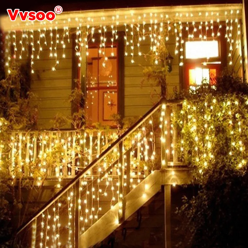 

Vvsoo Christmas Garland LED Curtain String Light 220V 4 m 96 Leds Indoor Drop LED Party Garden Stage Outdoor Decorative Light