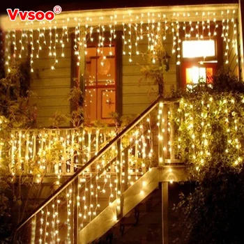 

Vvsoo Christmas Garland LED Curtain String Light 220V 4 m 96 Leds Indoor Drop LED Party Garden Stage Outdoor Decorative Light