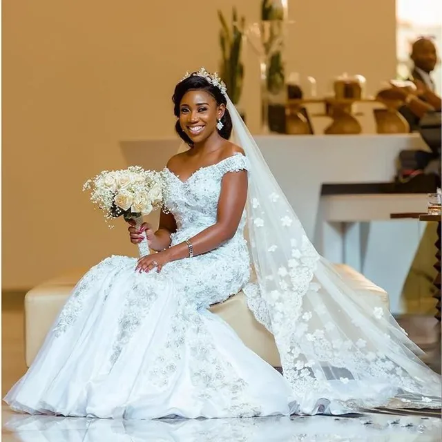 African Wedding Gowns With Beaded Mermaid Romantic Wedding Gowns 2019 