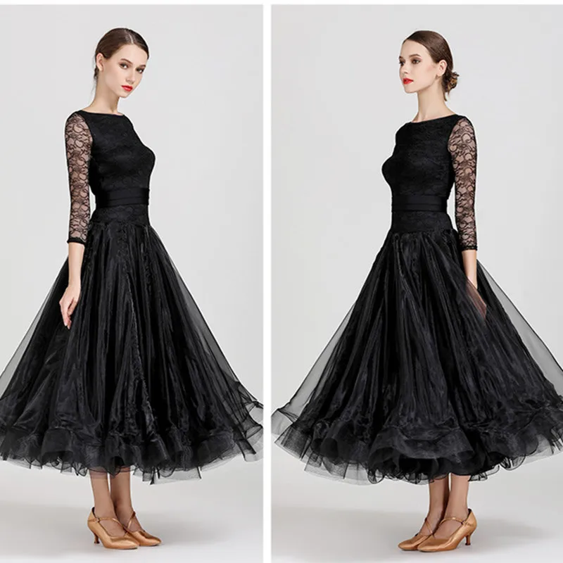 YILINFEIER Бальные Танцевальные костюмы для девочек, национальные Бальные платья - Цвет: black