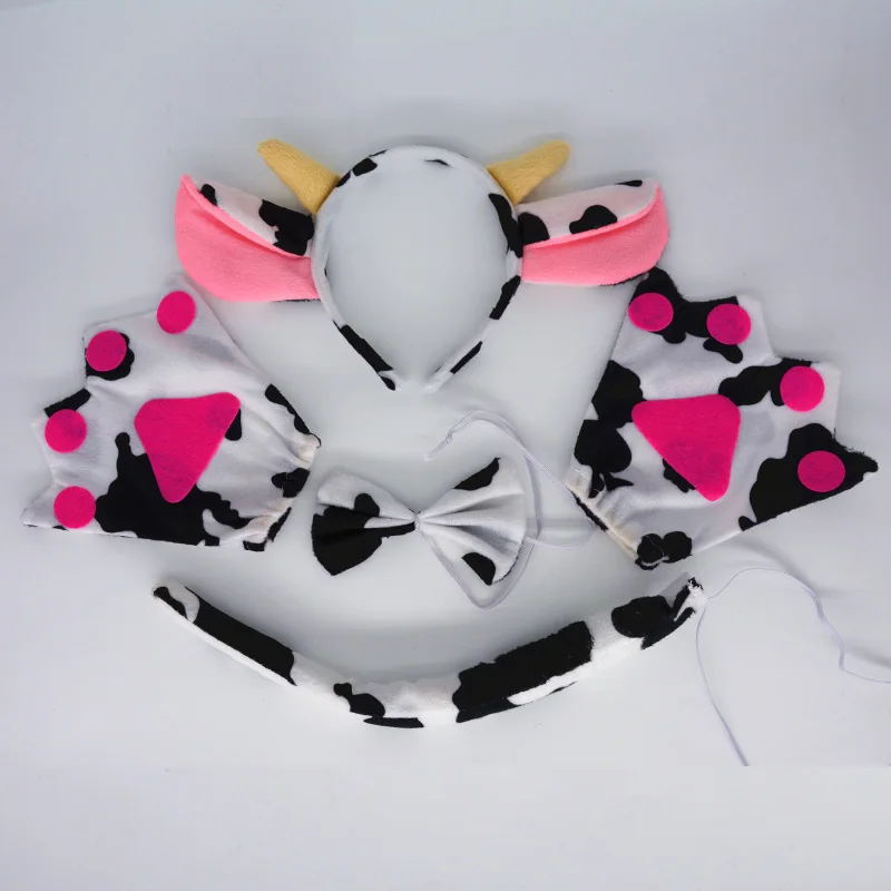 Cute Milk Cow Ears Headband Tie Tail Paws Gloves Costume For Kids Children Cosplay Animal Props Birthday Party Gift Halloween Cute Milk Cow Ears Headband Tie Tail Paws Gloves Costume For Kids Children Cosplay Animal Props Birthday Party Gift Halloween