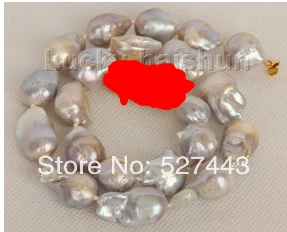 

Wholesale free shipping >>natural 18" 24mm purple gray Reborn keshi pearls necklace clasp
